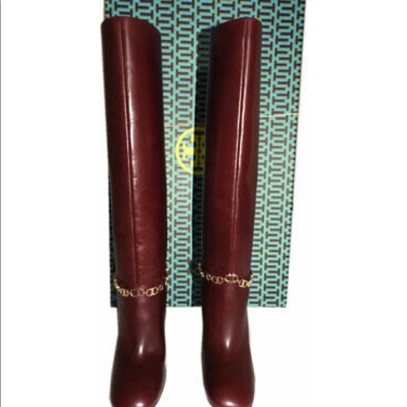 TORY BURCH Blossom Leather Burgundy Knee High Boot - Picture 5 of 5